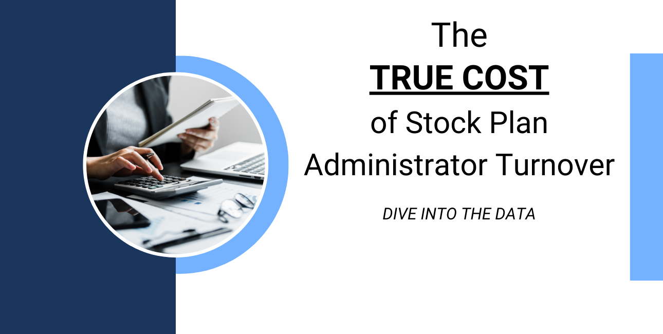 Employee working on a calculator. Cover Article The True Cost of Stock Plan Administrator Turnover. Stock & Option Solutions